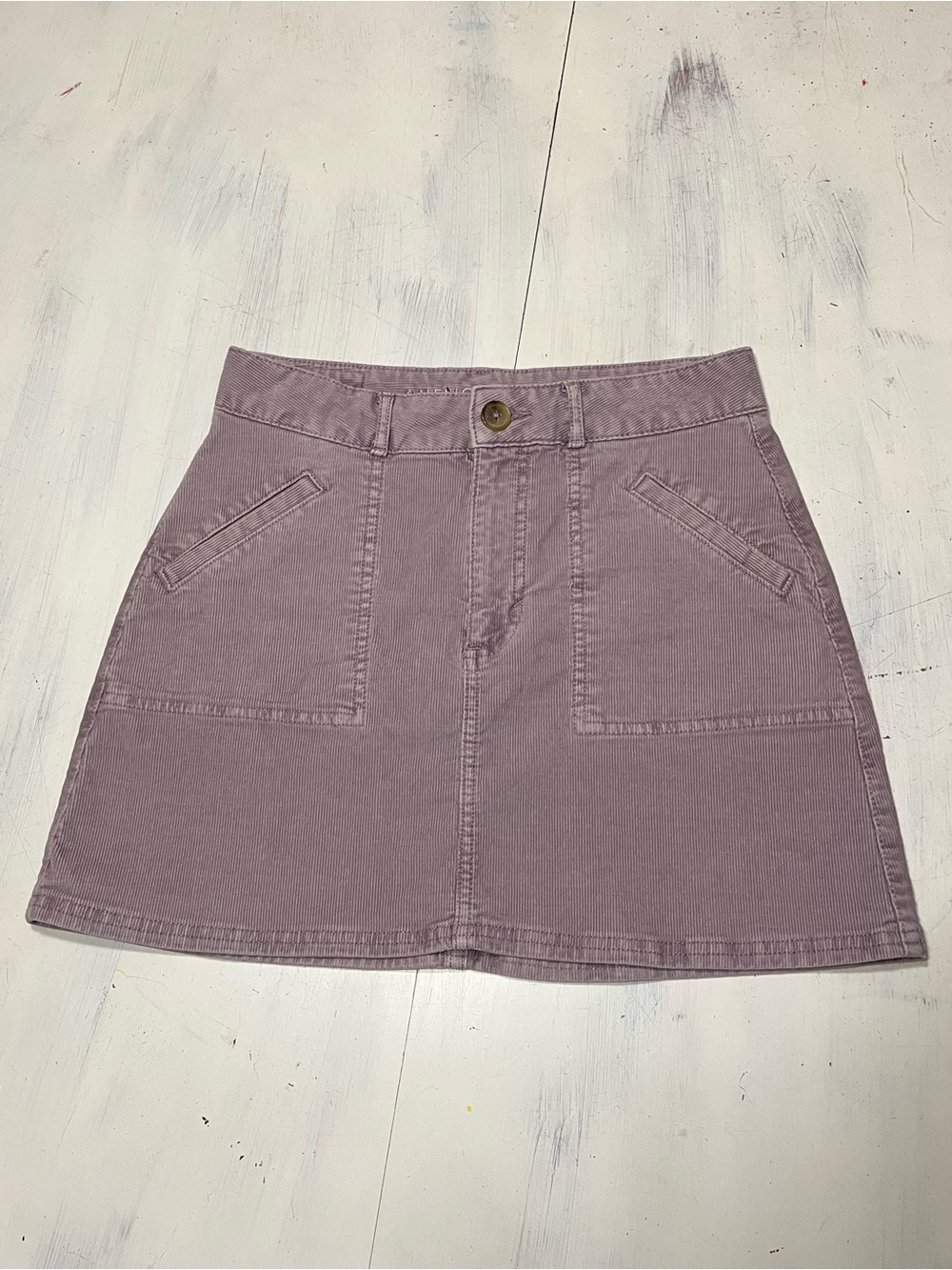 American Eagle Hi-Rise A-Line Super Stretch Dusty Lavender Corduroy Mini Skirt
